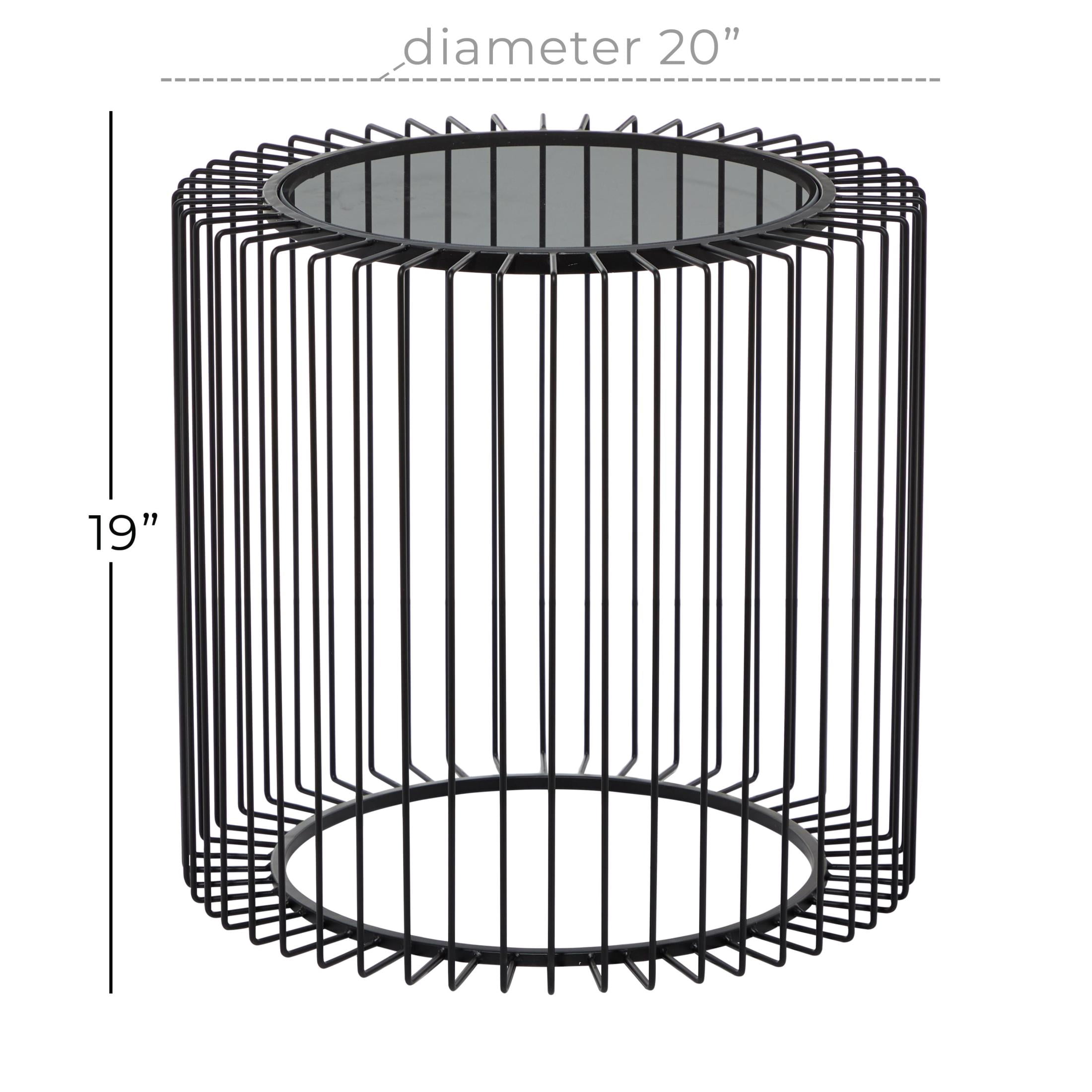 DecMode 20" x 19" Black Metal Open Wire Frame Accent Table with Shaded Glass Top, 1-Piece