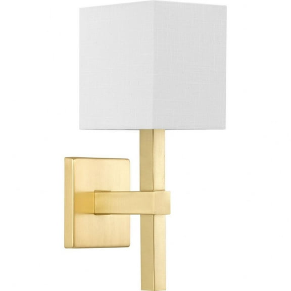 Progress Lighting Metro 1-Light Wall Sconce, Satin Brass, Linen Shade