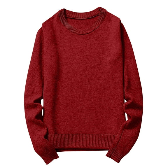 Jalioing Sweaters for Men Casual Loose Crew Neck Long Sleeve Pullover Sweater Solid Color Basic Knit Shirts
