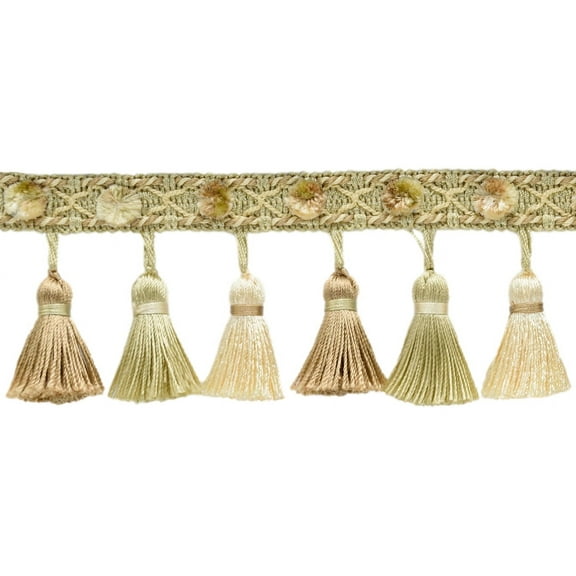 3" (7.5cm) Beautiful Hand-tied. Hand-crafted Tassel Fringe Trim # TFEL0300,, Sandy Beige #EL02 (Light Beige, Dark Ivory) Sold By The Yard (36"/3 ft/0.9m)