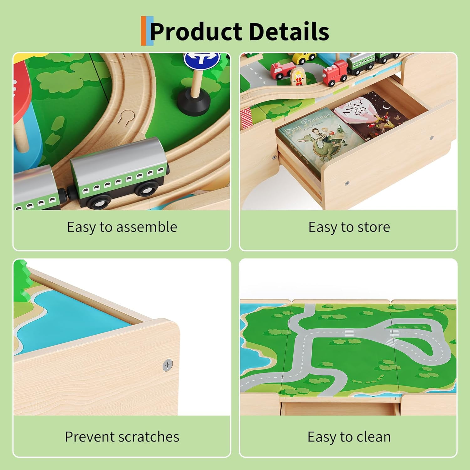 Garvee Wooden Train Table, 84 Piece Set with 1 Storage Bin, 38.2 x 24.6 x 15.6 Inch, for Toddlers 3+
