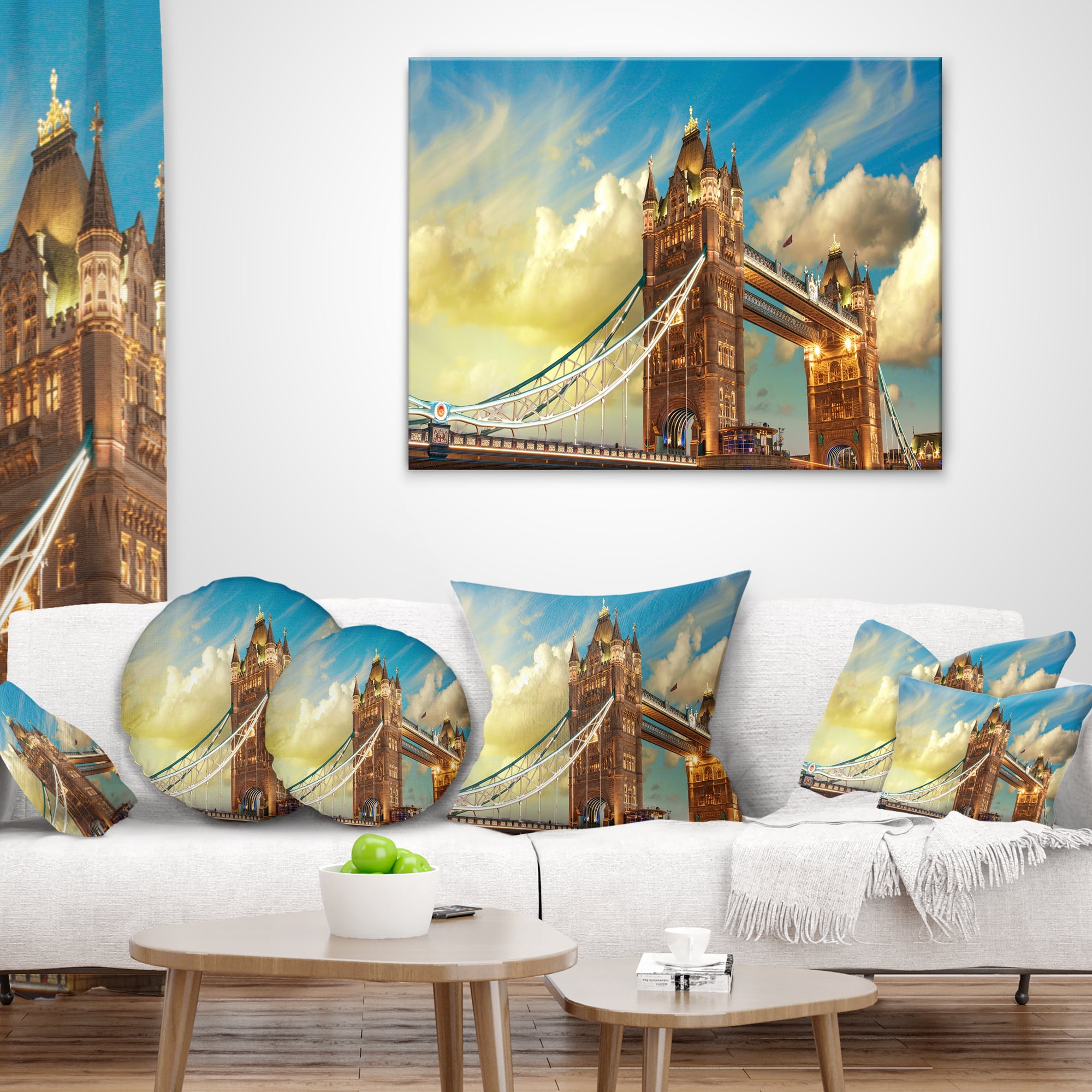 Designart Tower Bridge London at Sunset - Cityscape Photo Throw Pillow - 12x20