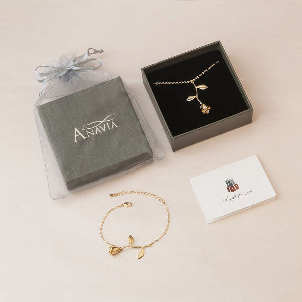 Rose Gold Brass Rose Flower Necklace Pendant Jewelry Valentine's Day Gift Set for Her