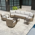 thumbnail image 3 of INTER HUT Vista Oasis 7-Person Brown Wicker Outdoor Seating Group Patio Swivel Chair Set with Beige Cushion for Deck Porch Garden Backyard, 3 of 11