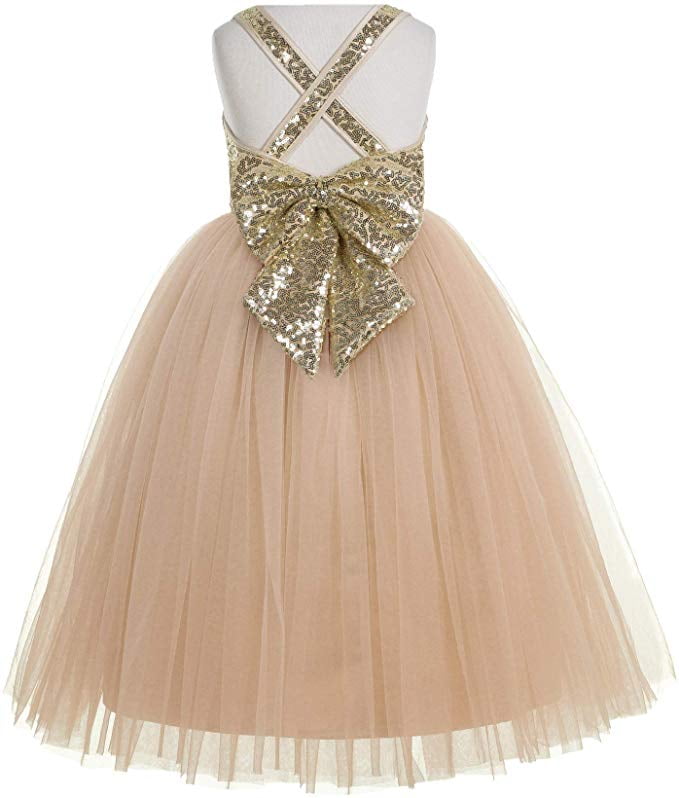 Champagne Gold Flower Girl Dress Pageant Birthday Wedding Jr.Bridesmaid Easter 