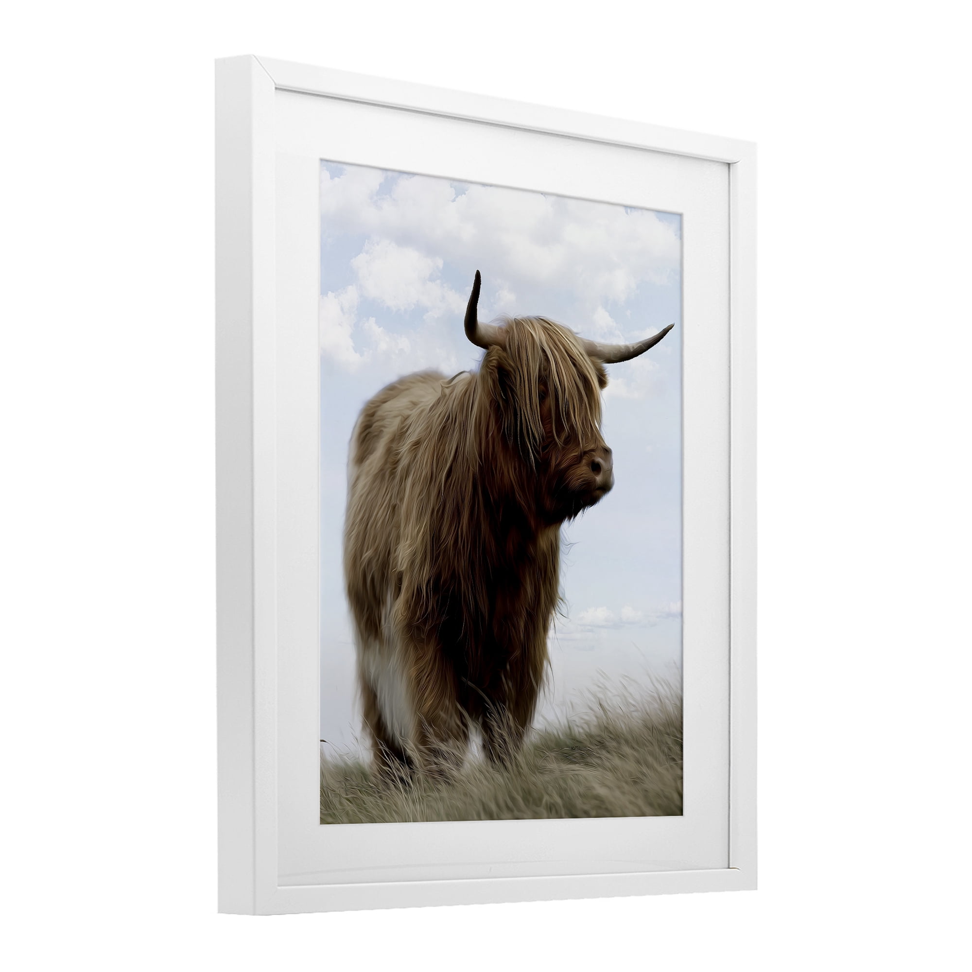 Stupell Industries Restful Look Highland Cattle White Framed Print Under Glass, design by Marcus Prime
