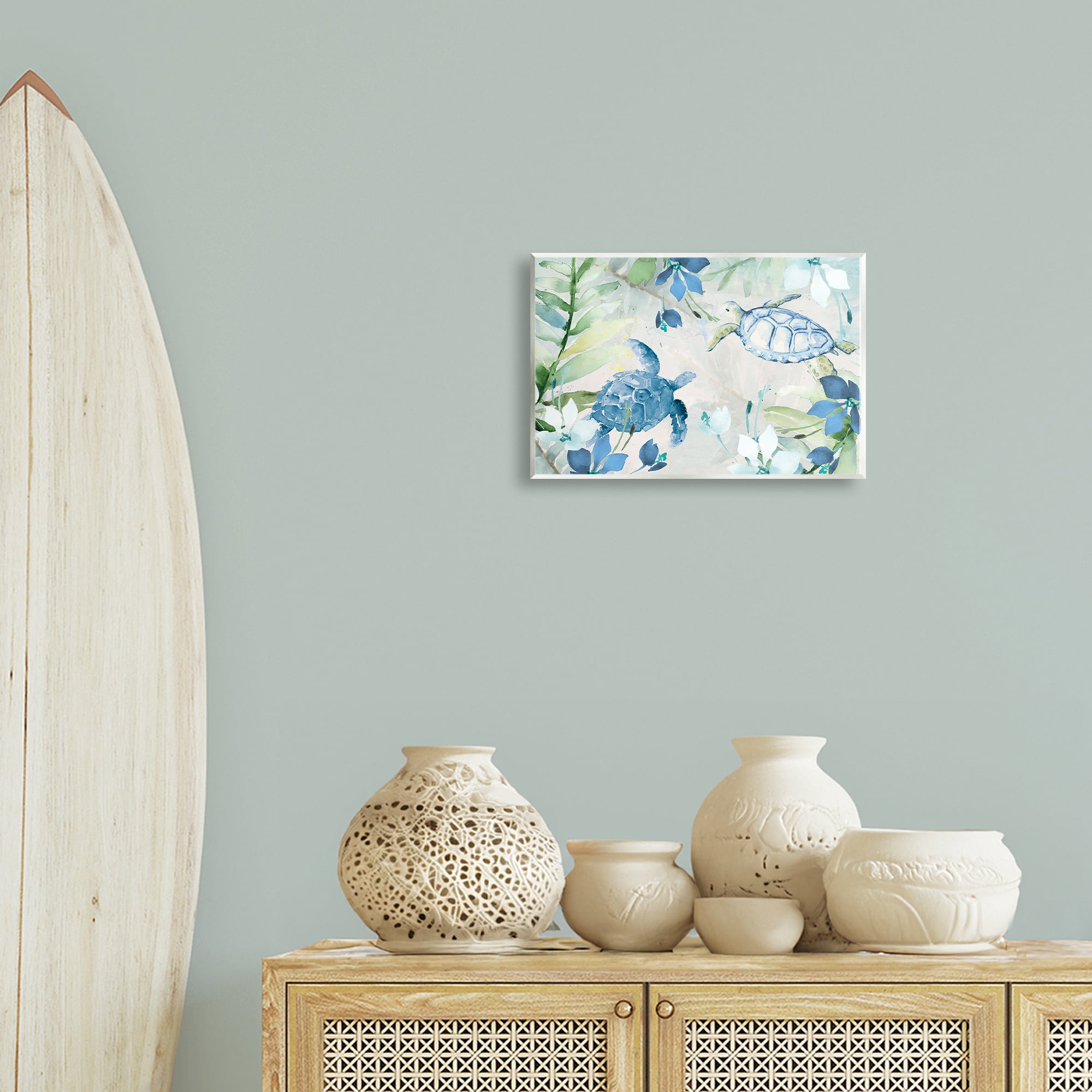 Stupell Industries Turtles Among Flowers Coastal Painting Unframed Art Print Wall Art, 15 x 10