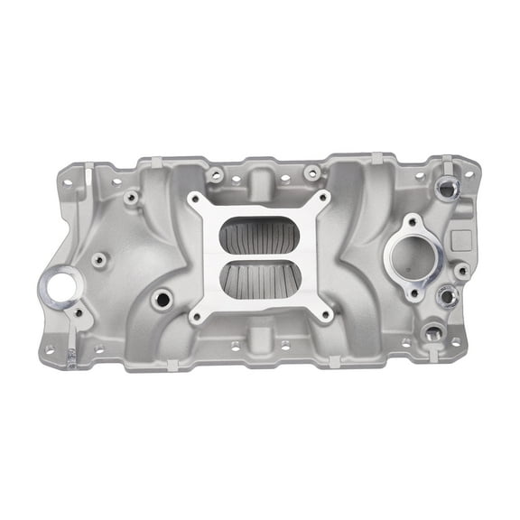 NEWZQ 2701 Dual Plane Front Intake Manifold Fits Small Block Chevy SBC 262-400 1955-1986 Gray 1Pc