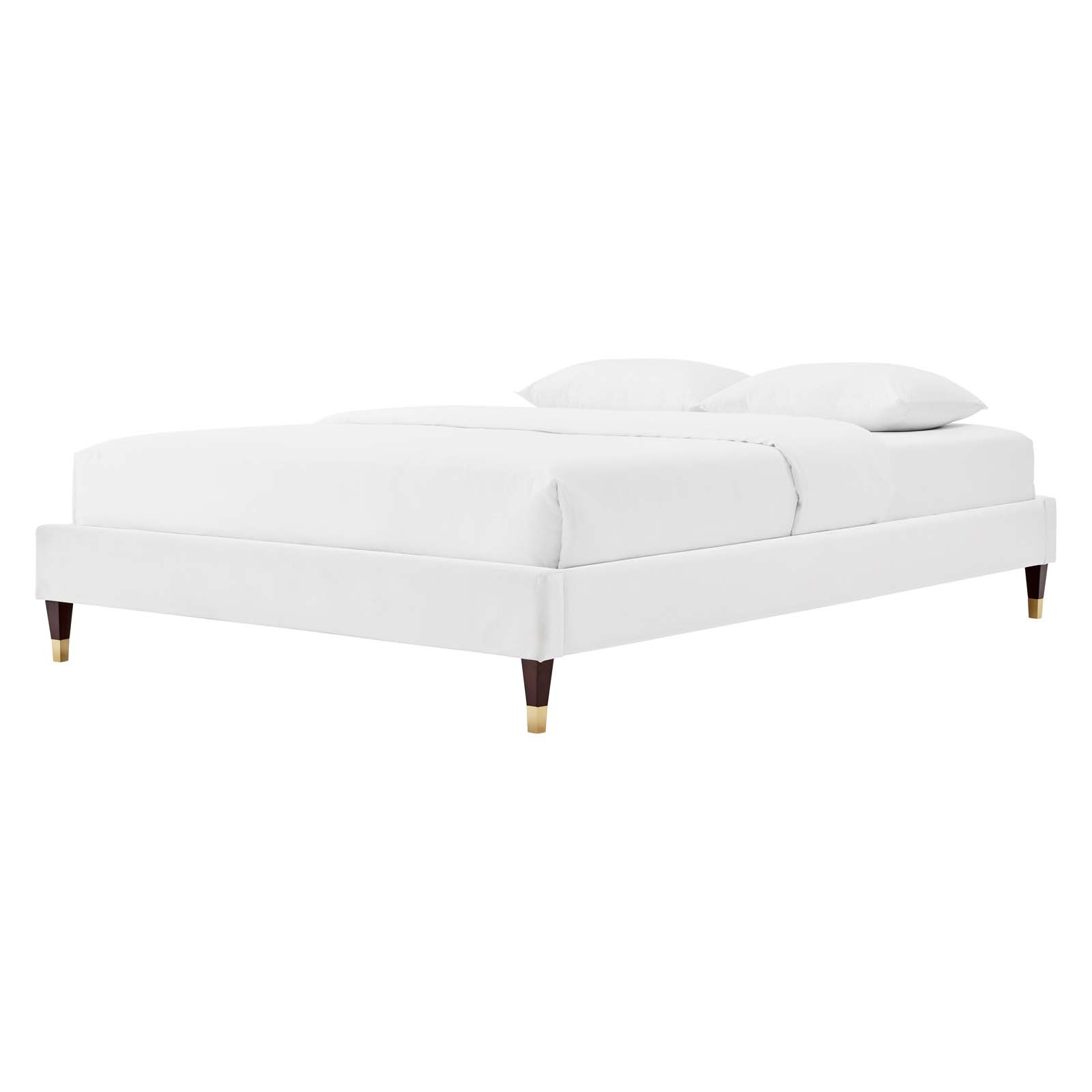 Platform Bed Frame, Queen Size, Velvet, White, Modern Contemporary