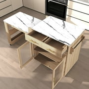 CBJCBJ Kitchen Island with Storage | Expandable Retractable on Wheels 71.65 L | Space-Saving of Island Cart, Beige