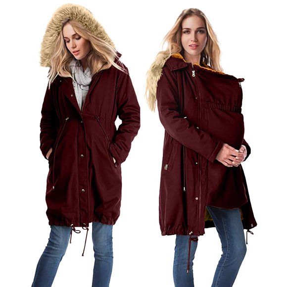 Pregnant Women's Hooded Coat, Warm Outerwear, Soft Fleece Lining, Adjustable Cuffs, Long Sleeve Design, Winter Travel Gear, Lightweight Insulation, maternity coat for cold weather, indoor outdoor