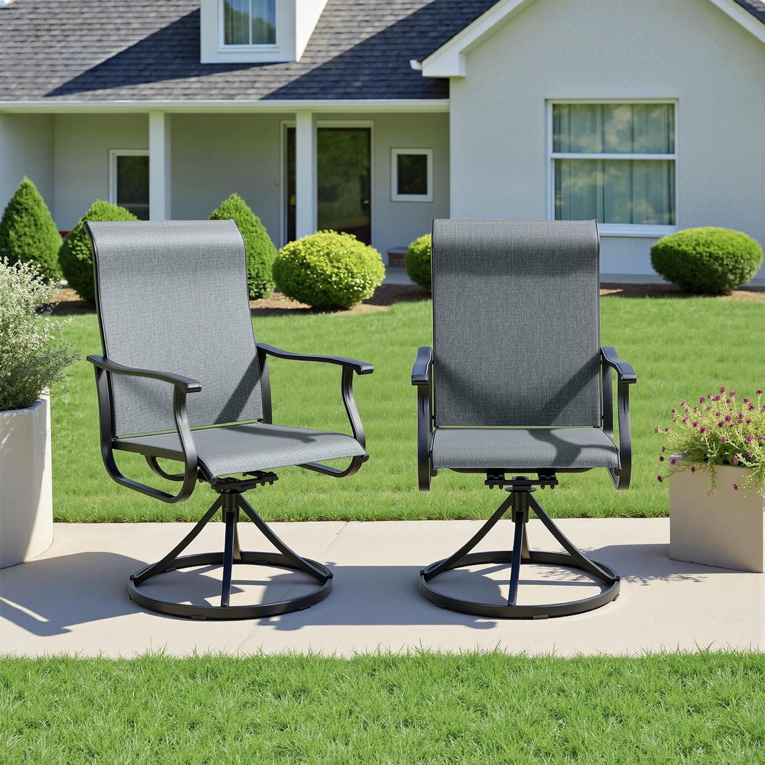 SOLAURA Patio Swivel Rocker Dining Chairs Set of 2, Outdoor Textilene Chairs for Porch, Garden, Backyard, Deck, and Lawn, Dark Gray