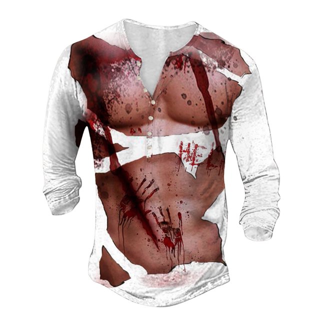 YDLCAFD Men's Printed Themed Button Up Long Sleeve Textured Casual T Shirt
