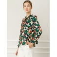 thumbnail image 4 of Blusa con cuello en V y lazo floral para mujer, camisa de manga larga con volantes y trompeta vintage, top Verde L, 4 of 6