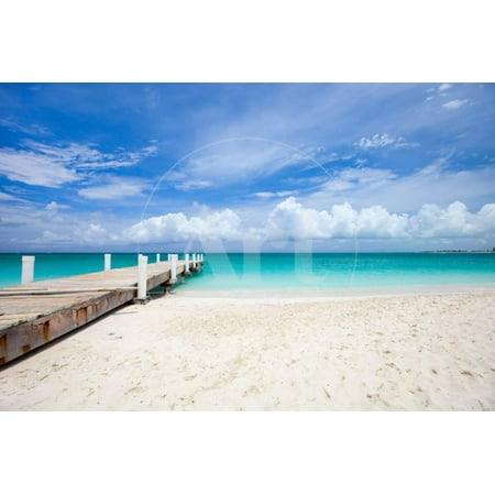 Beautiful Beach at Caribbean Providenciales Island in Turks and Caicos Coast Ocean Photo Print Wall Art By BlueOrange