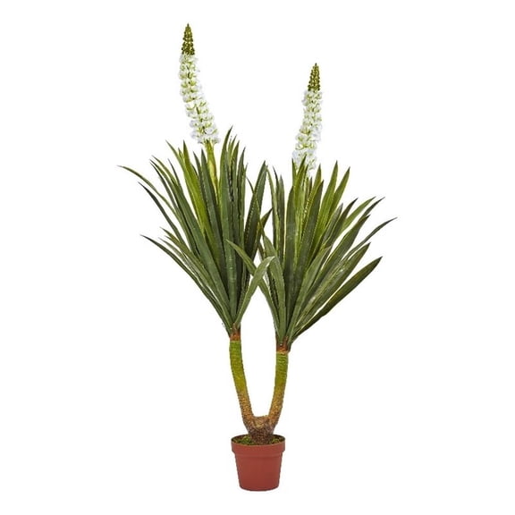 Nearly Natural 57" Plastic and Polyester Flowering Yucca Artificial Plant, Green