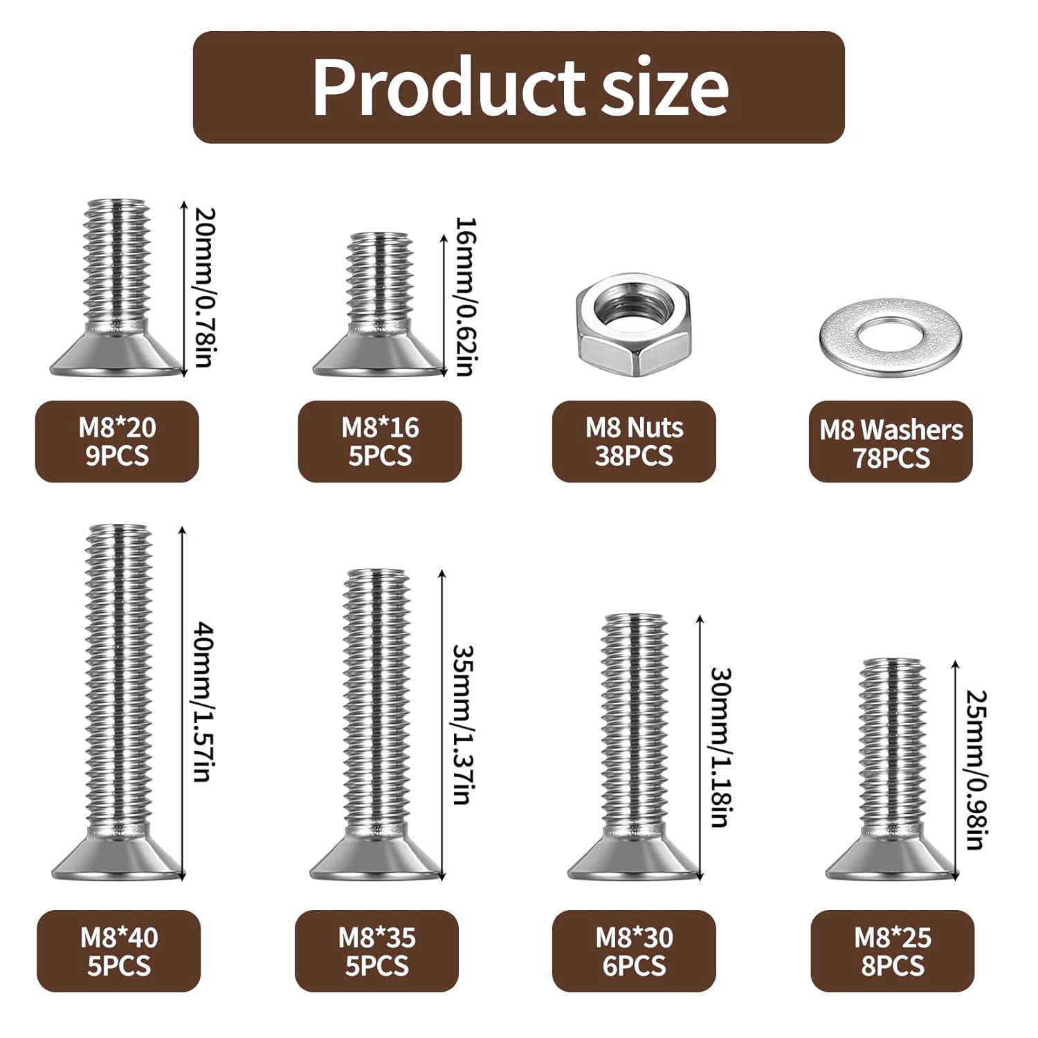 M3M4M5M6M8 Screws Bolts Set, 155-1144 Pcs Hex Socket Flat Head Countersunk Assortment Kit, Machine Screws Nuts Washers with Allen Wrench for Electronics Furniture Repairs (Silver) (155pcs M8)