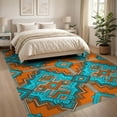 thumbnail image 3 of ODIKA 8'x10' Washable Area Rug Durable, Non-Slip Blocks Zigzag Border Dot Memphis Retro Interlocking Funky Maximalist Refined for Living Room, Under Sectional, Family, 3 of 7