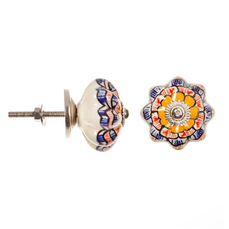 Fancy Double Leaf Knob - Decorative Knob - Ceramic - Fancy - Geometric Multicolor Flower