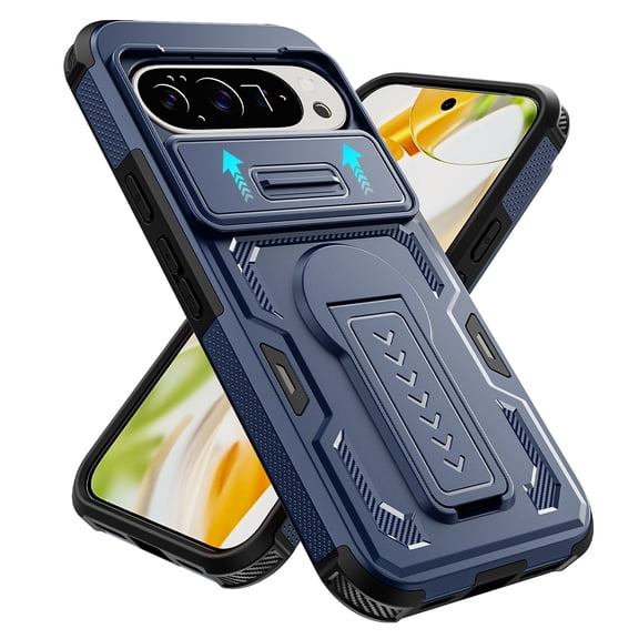 Corliven for Google Pixel 10 Pro XL Case with Kickstand and Rugged Shock-Absorbing PC TPU Protection, Blue