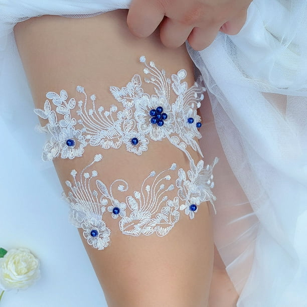 Bride Wedding Leg Garter Set White Lace Garter Belt Bead Floral