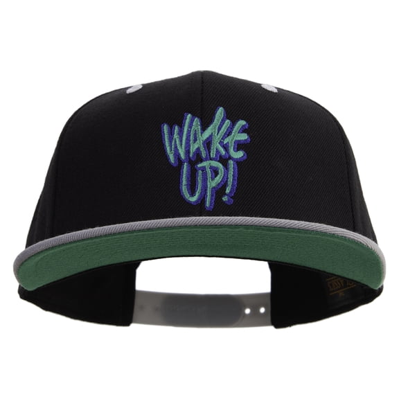 Wake Up Embroidered Wool Blend 2 Tone Classic Snapback - Black Silver OSFM