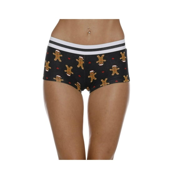 Secret Santa Womens Panties Christmas Briefs Boyshorts Holiday Underwear, Gingerbread, Size: Large