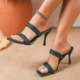 thumbnail image 3 of Kitten Heels for Women Braided Band Stiletto Sandals Square Open Toe Slip on Mules Solid Color Summer Casual Slides Green Size 9, 3 of 7