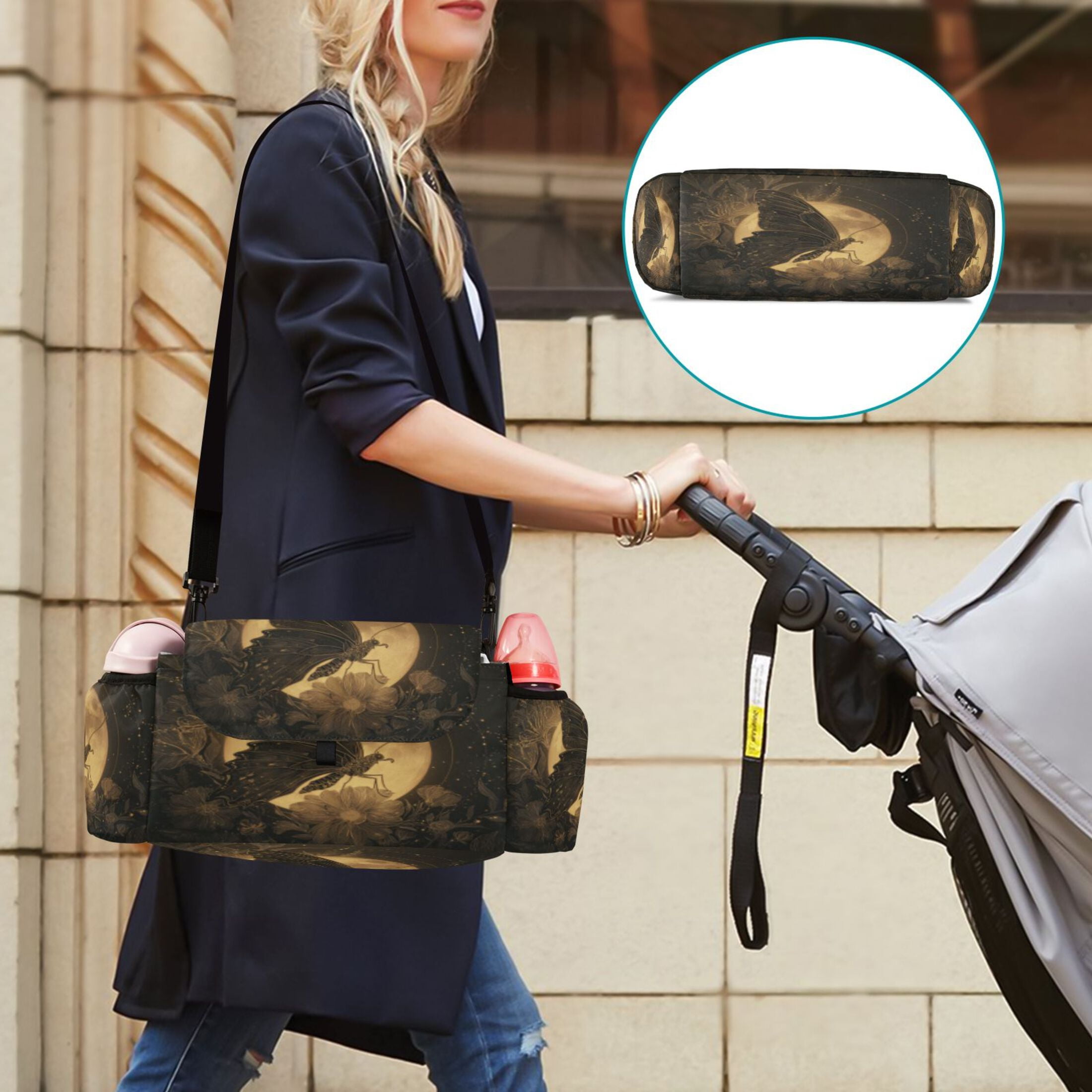 DIXRUYEE Stroller Organizer Moonwheel Monarch Printed