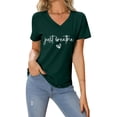 thumbnail image 2 of Womens Summer Tops Women's Long Sleeve Tees Pack Woman up Shirt Football T Shirt Women Bike Shirts Sports Shirts for Women plus Size Summer Fashion Womens Short Sleeve on Clearance Dark Green L, 2 of 4
