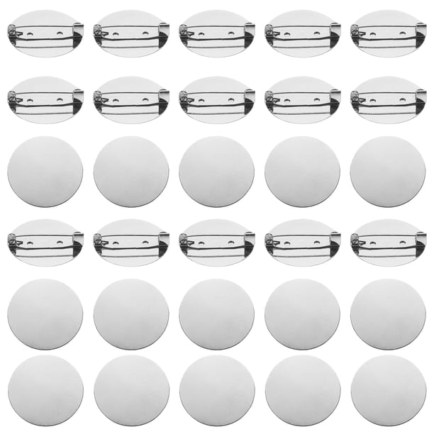50 Piezas de Bandejas Redondas Vacías para Broches de Plata con Pin, Clip de Broche Metálico para Corsage, Insignias de Identificación (31mm/1.2")