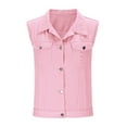 thumbnail image 3 of Oplxuo Women's Ripped Lapel Collar Button Up Sleeveless Frayed Denim Vest Jacket, 3 of 5
