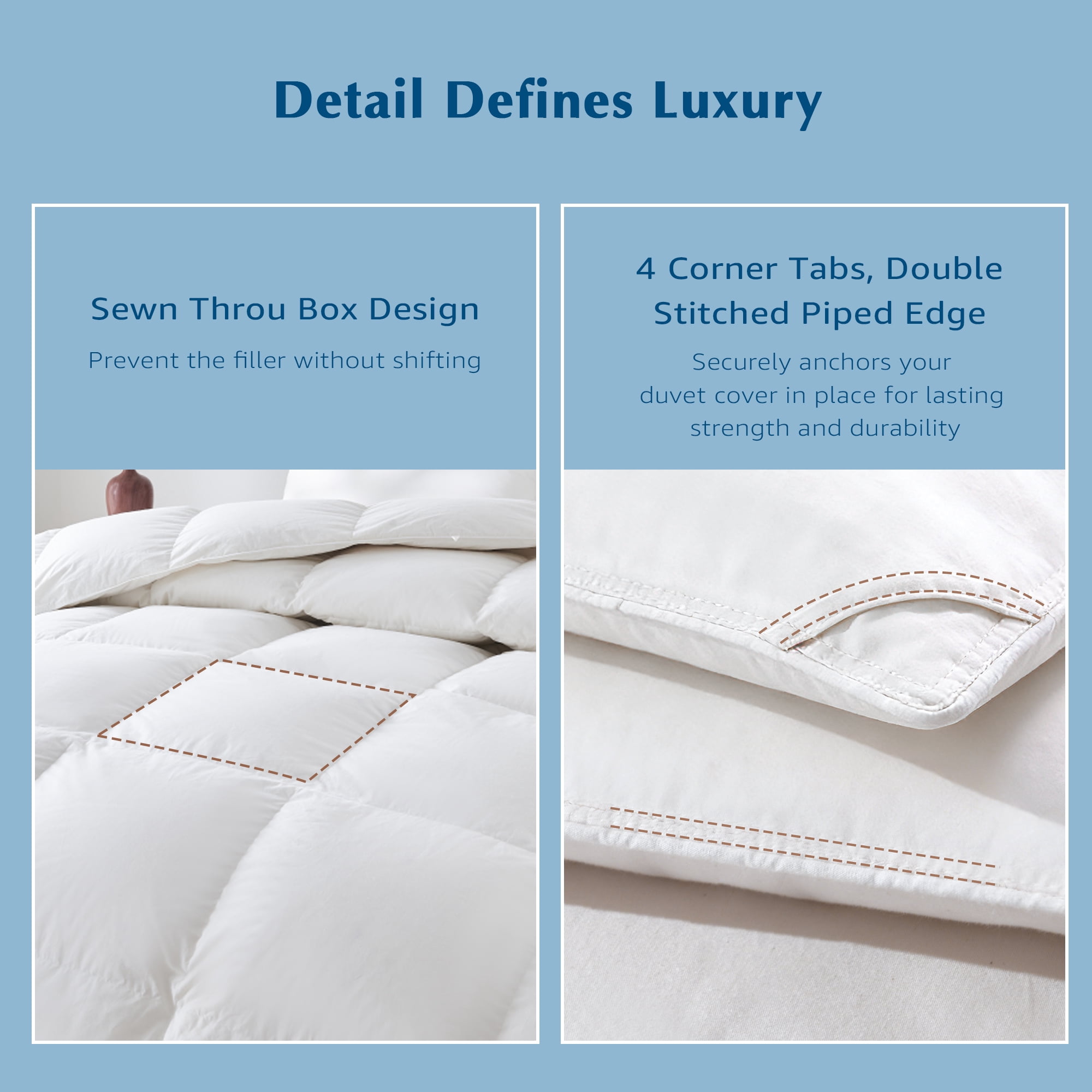 Dafinner All Season Goose Feather Down Comforter, 100% Organic Cotton Oversized King Size Duvet Insert with 4 Corner Tabs (120x98 inches, White)