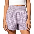 thumbnail image 4 of Edvintorg Shorts with Pockets for Women Plaid High Waisted Comfy Loose Fit Casual Shorts Plus Size Summer Clothes for Women Purple M, 4 of 9