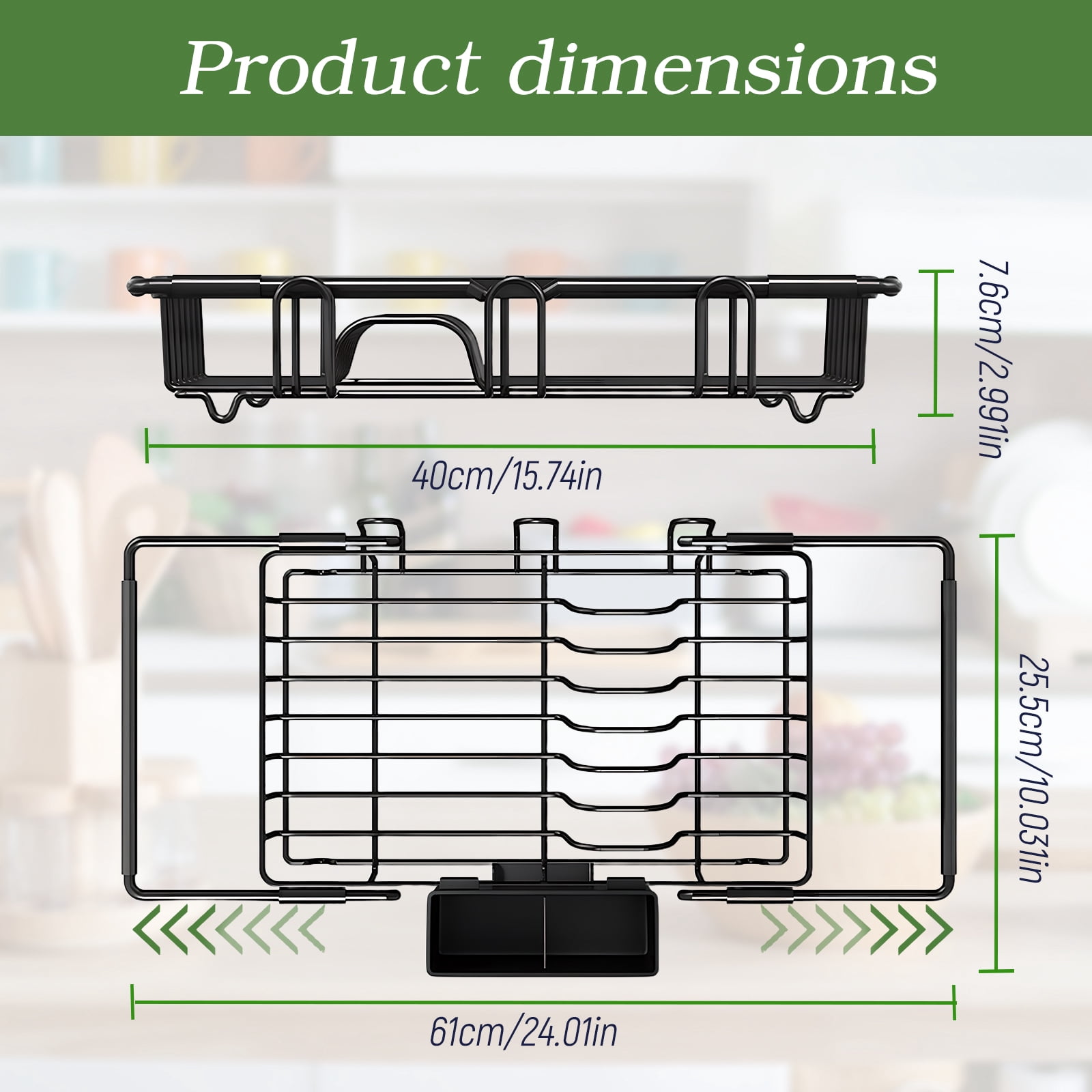 Dish Drying Rack in Sink , Expandable Stainless Steel Dish Rack Over The Sink, Kitchen Sink Drain Strainer with Cutlery Holder & Cup Holders, Fruit and Vegetable Drain Basket,15.74 x 10 x 3 Inch
