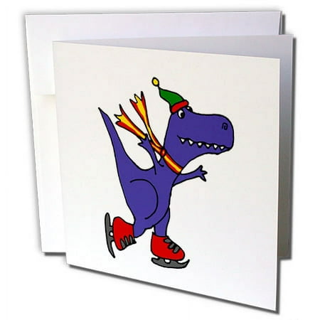 3dRose, Funny Blue T-Rex Dinosaur Ice Skating, 12 Greeting Cards with envelopes