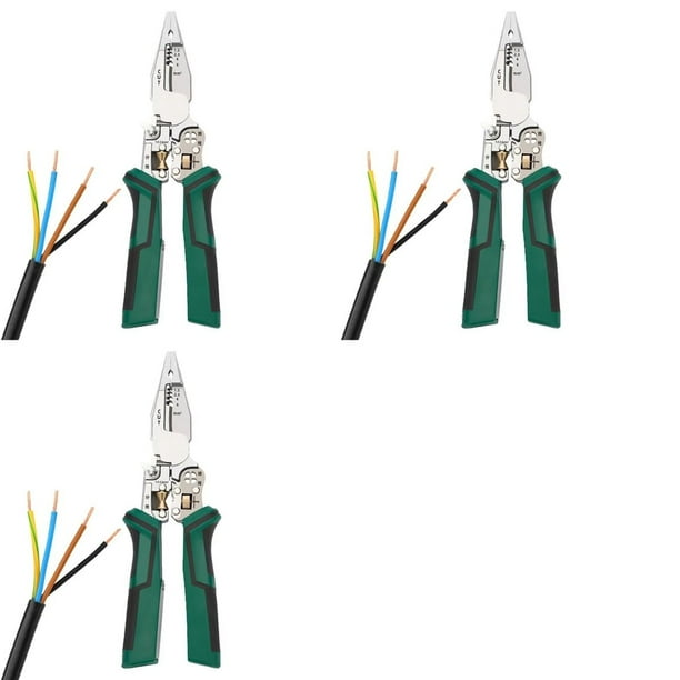 3X Herramienta de Corte de Cables 10 en 1, Alicates Pelacables Eléctricos, Comprobador de Voltaje, Tijeras con Función de Medición de Electricidad