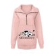 thumbnail image 4 of Mujeres Otoño Invierno Vaca Estampado Cuello en V Cremallera Manga larga Tops Jersey Blusa Sudaderas Pompotops gfhjh11819, 4 of 5