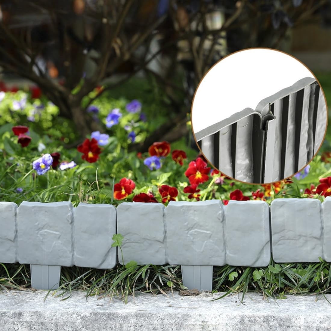 Plastic Garden Retaining Fence, No Dig Interlocking Landscape Edging Border
