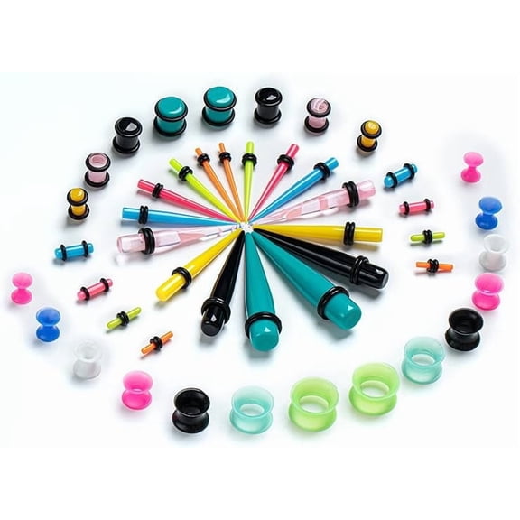 OFEFE 50-Piece Ear Stretching Kit Complete Set (14G-00G) - Acrylic Tapers, Plugs, Silicone Tunnels Gauges Expander Set for Beginners, Professional Body Piercing Jewelry with Case