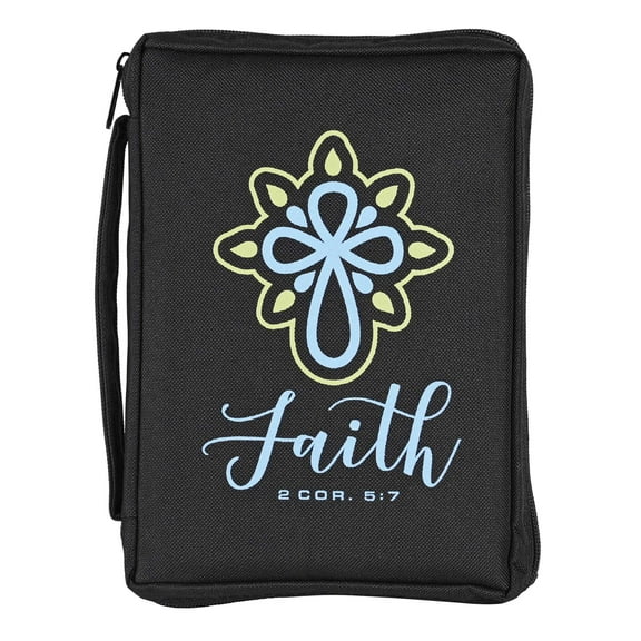 Dicksons Cross Faith 2 Cor. 5:7, Black/Blue 10.5 x 7.5 Inch Polyester Zipper Bible Case Cover