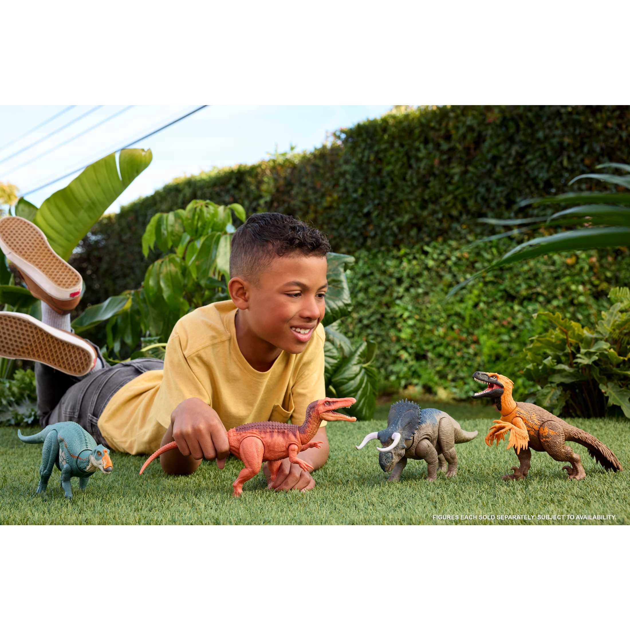 Jurassic World Rebirth Wild Roar Abelisaurus Dinosaur Toy, Tail Controlled Attack Chomp & Sound