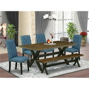 6 Piece X-Style Amazing Rectangular Dining Room Table Set - Wire Brushed Black