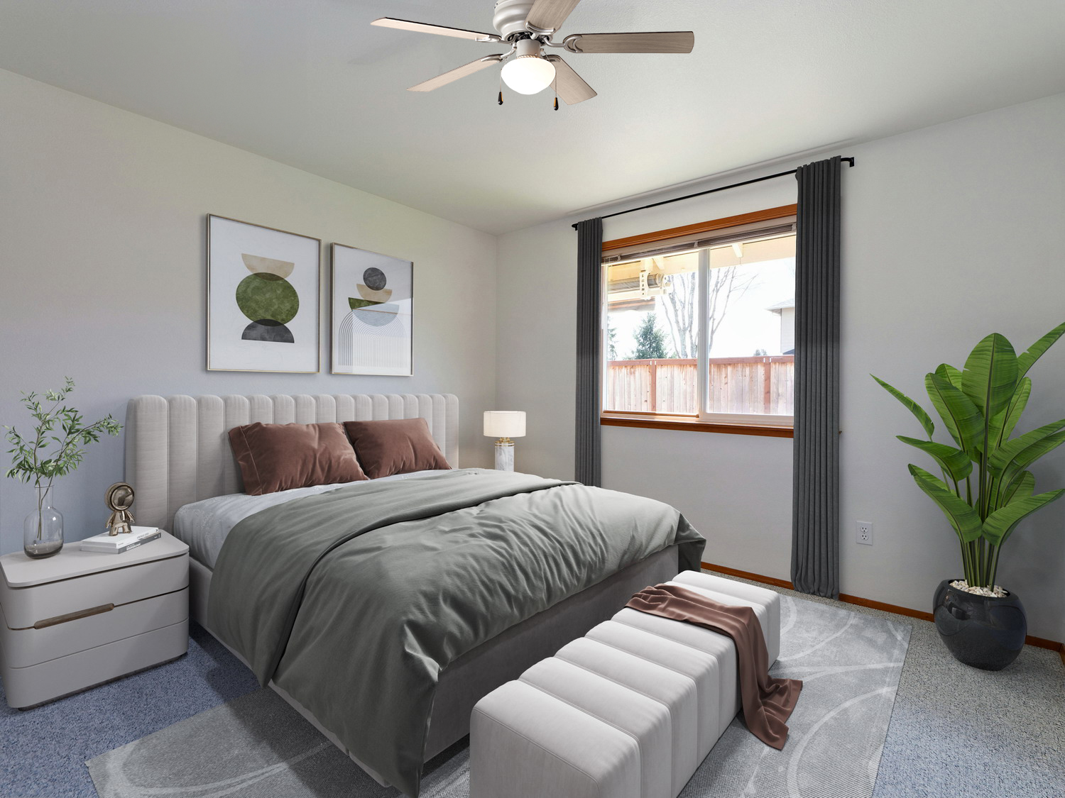 MAINSTAYS 44 INCH HUGGER INDOOR CEILING FAN WITH LIGHT KIT, SATIN NICKEL, 5 BLADES, REVERSE AIRFLOW