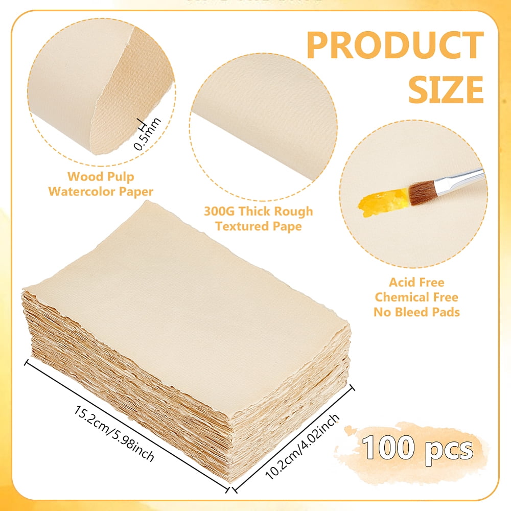 50Pcs Wood Pulp Watercolor Paper Rectangle Wheat 152x102x0.5mm