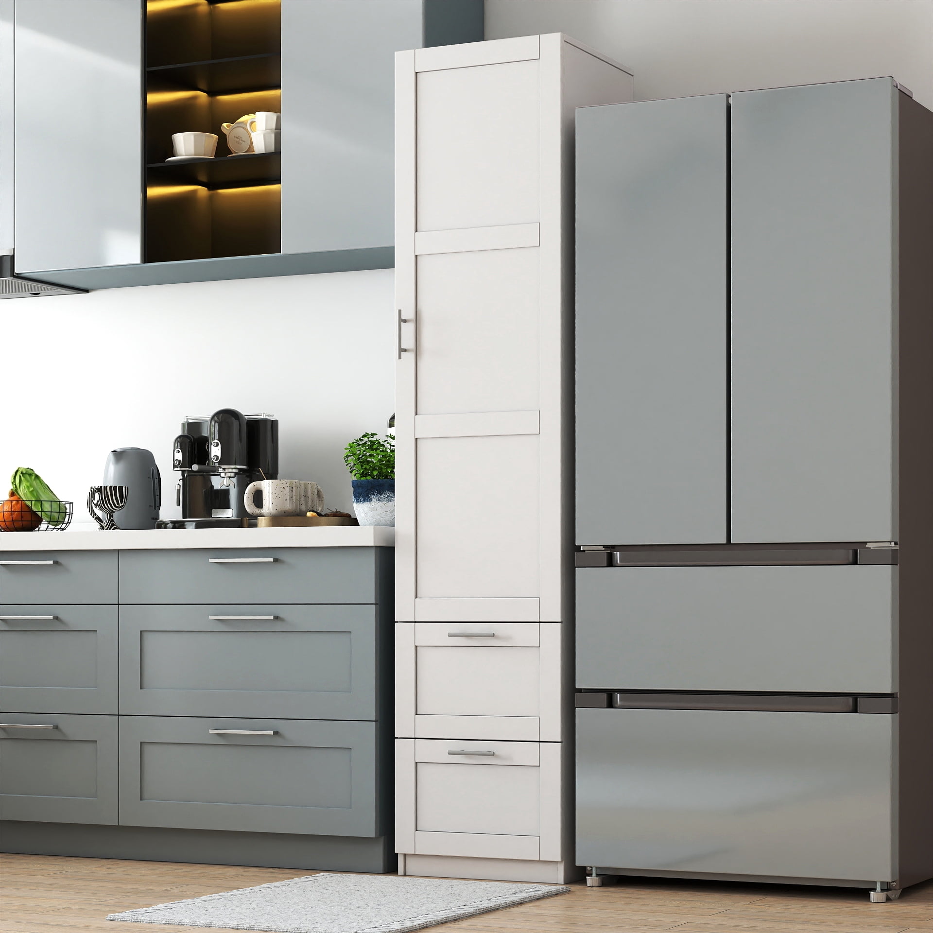 Leumius 71" Tall Kitchen Pantry Cabinet with 1 Doors and 2 Drawers,Freestanding Storage Cabinet for Kitchen,Dining Room,White