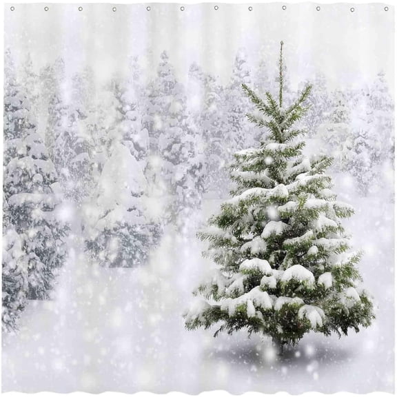 72x72 inch Christmas Shower Curtain Set Natural Winter Forest Snowflake Snowfall Bathroom Curtain Durable Waterproof Fabric Bathtub Sets Home Decor