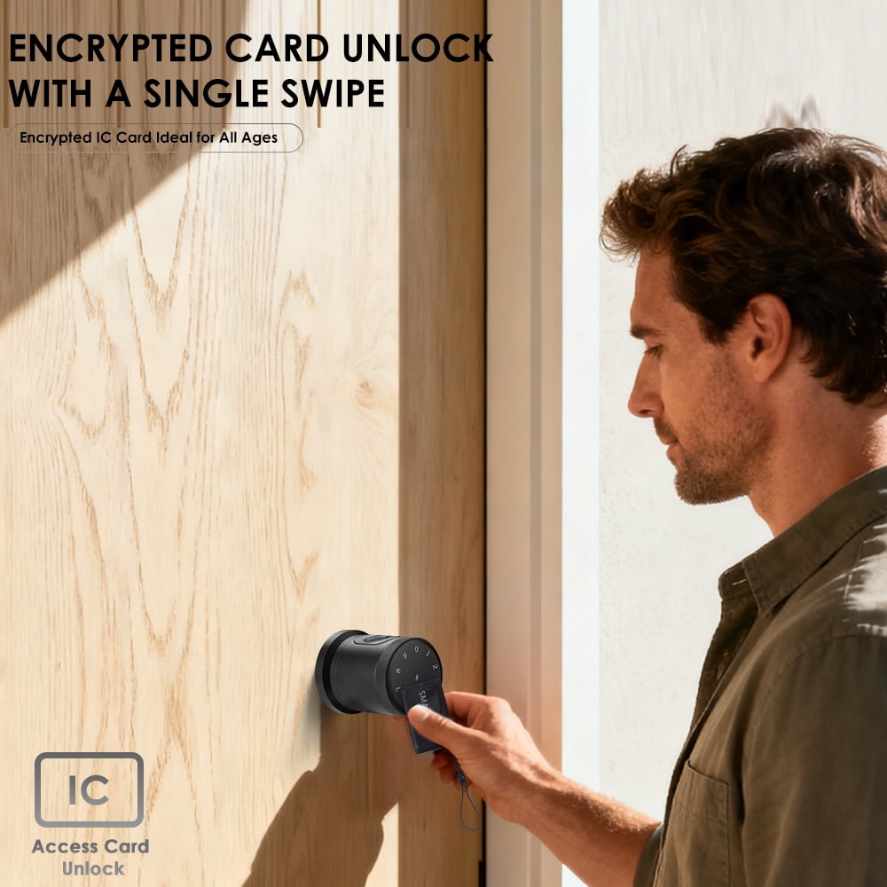Smart Fingerprint Door Lock, 5 in 1 Smart Fingerprint Door Knob with Keypad, App Control, IC Card,Auto Lock, Biometric Door Knob with Lock for Bedroom, Apartment, Garage, Home & Office