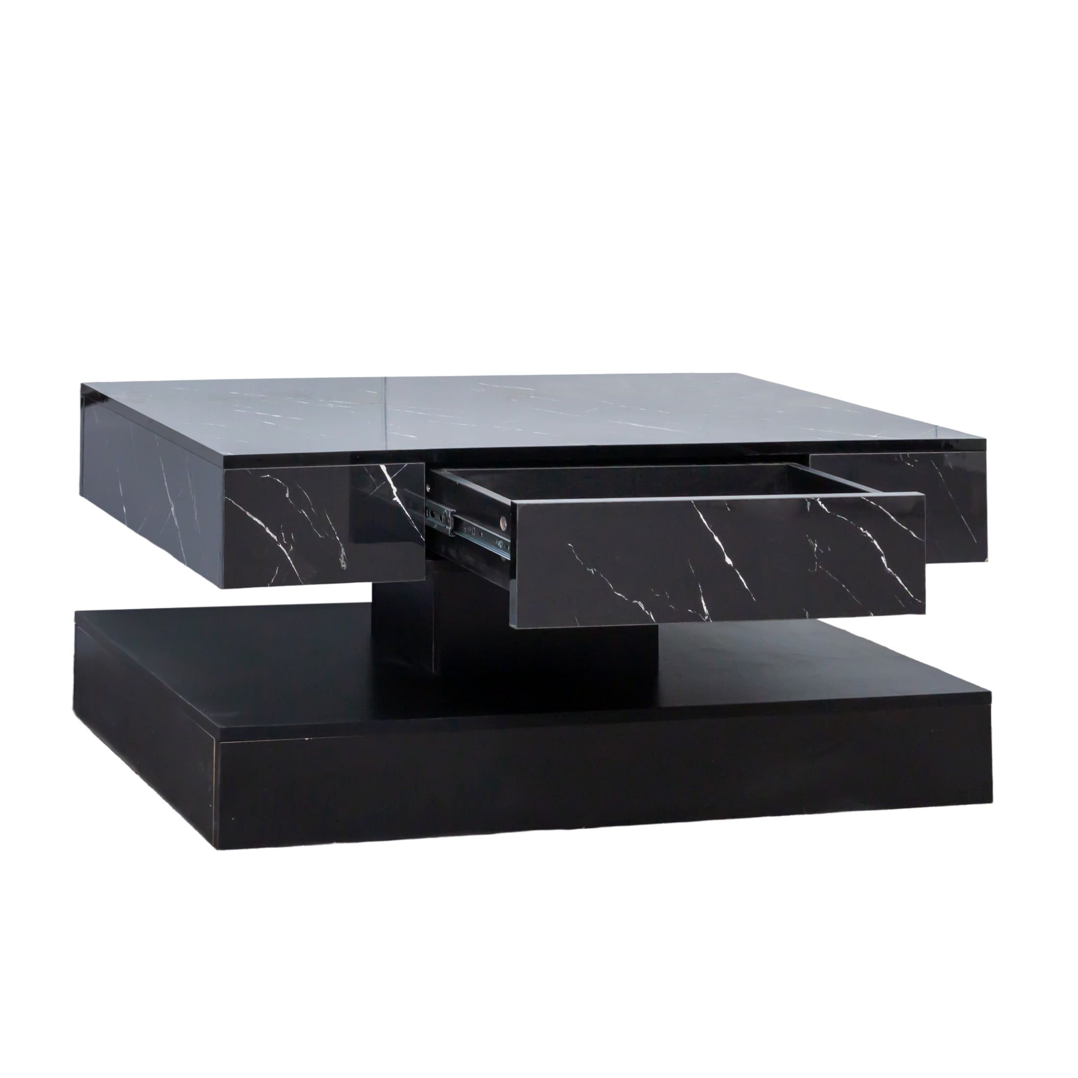 Noble House Nadia 39.4" LED Coffee Table, RGB Remote Lighting, Drawer Storage, Wooden Living Room Furniture, Black