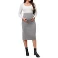 thumbnail image 2 of INSPIRE CHIC Women's Maternity Winter Warm High Waist Casual Side Split Stretchy Elastic Bodycon Sweater Midi Skirt Black Large, 2 of 6